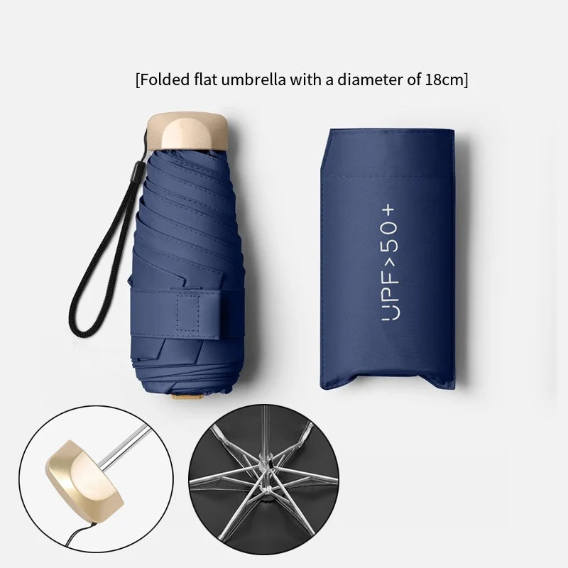 Compact Solid Color UV Protection Mini Umbrella – Folding Pocket Parasol for Sun & Rain