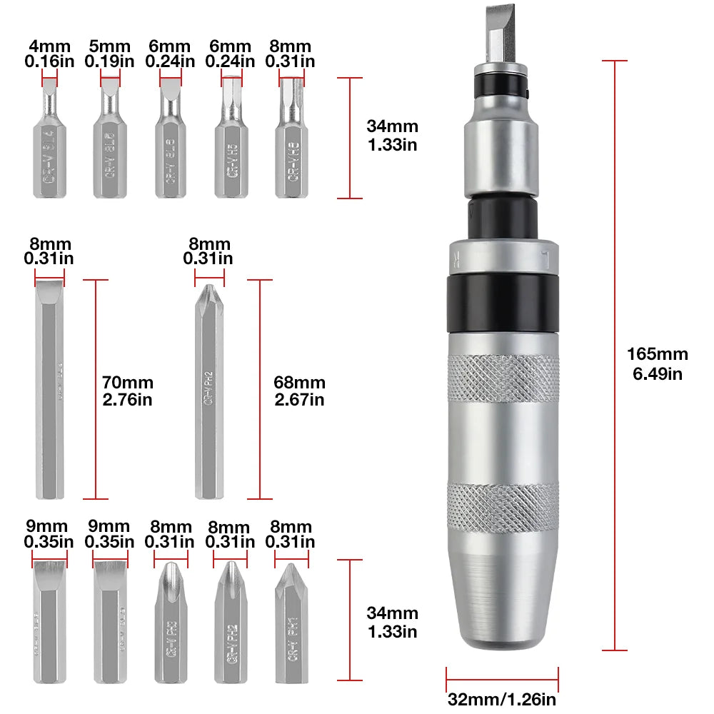 🔩 7/13 Pcs CR-V Manual Impact Screwdriver Kit Reversible | Portable | High Torque | Hand Repair Tools