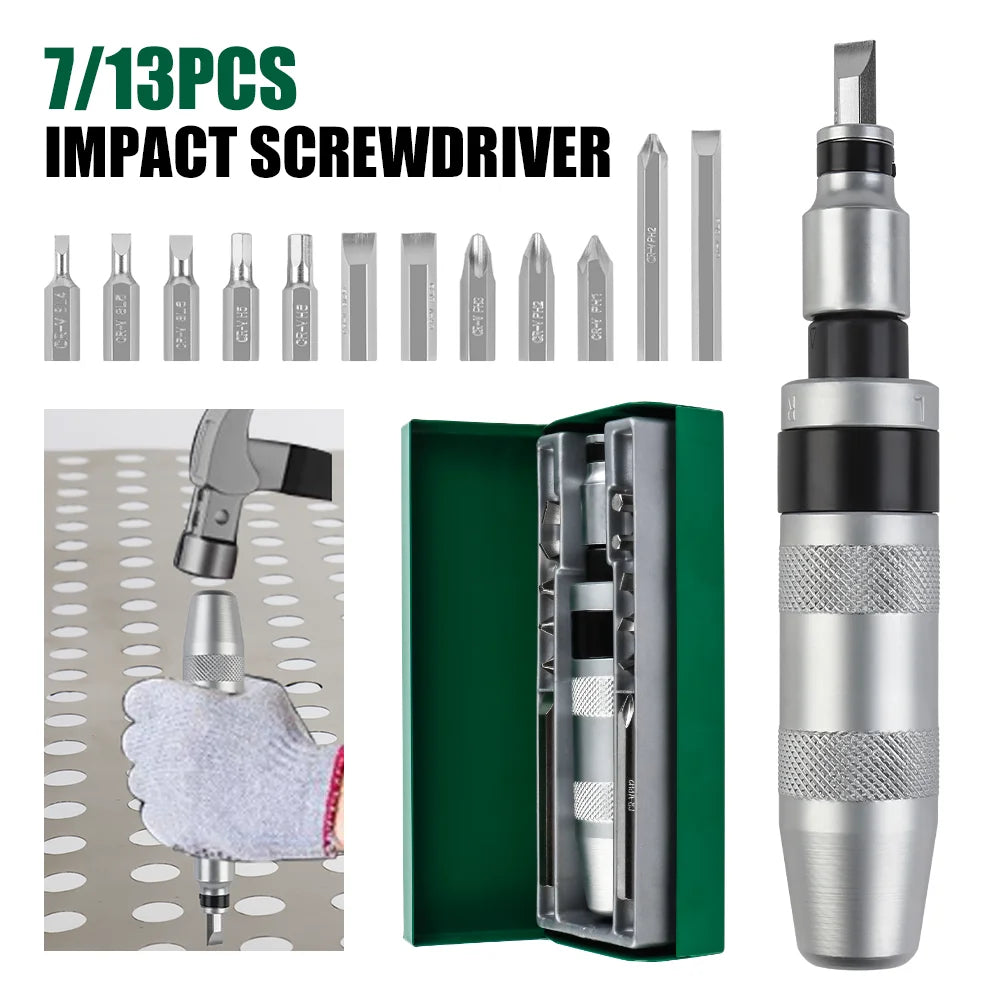 🔩 7/13 Pcs CR-V Manual Impact Screwdriver Kit Reversible | Portable | High Torque | Hand Repair Tools