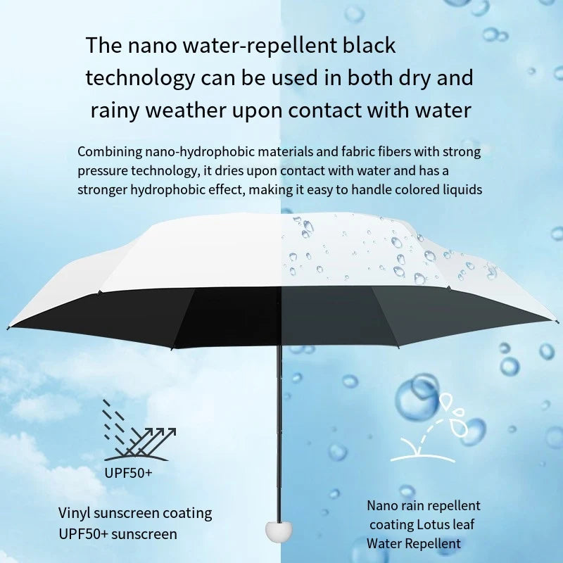 Compact Solid Color UV Protection Mini Umbrella – Folding Pocket Parasol for Sun & Rain