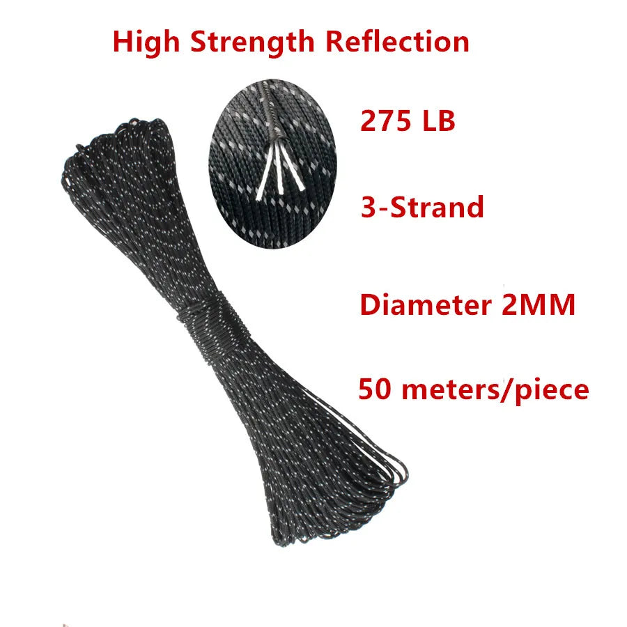 Survival Kit - 2mm Reflective Parachute Cord by CAMPINGSKY – 3-Strand Survival Rope for Camping, Hiking, Tent & Outdoor Utility