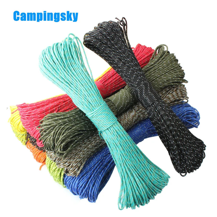 Survival Kit - 2mm Reflective Parachute Cord by CAMPINGSKY – 3-Strand Survival Rope for Camping, Hiking, Tent & Outdoor Utility