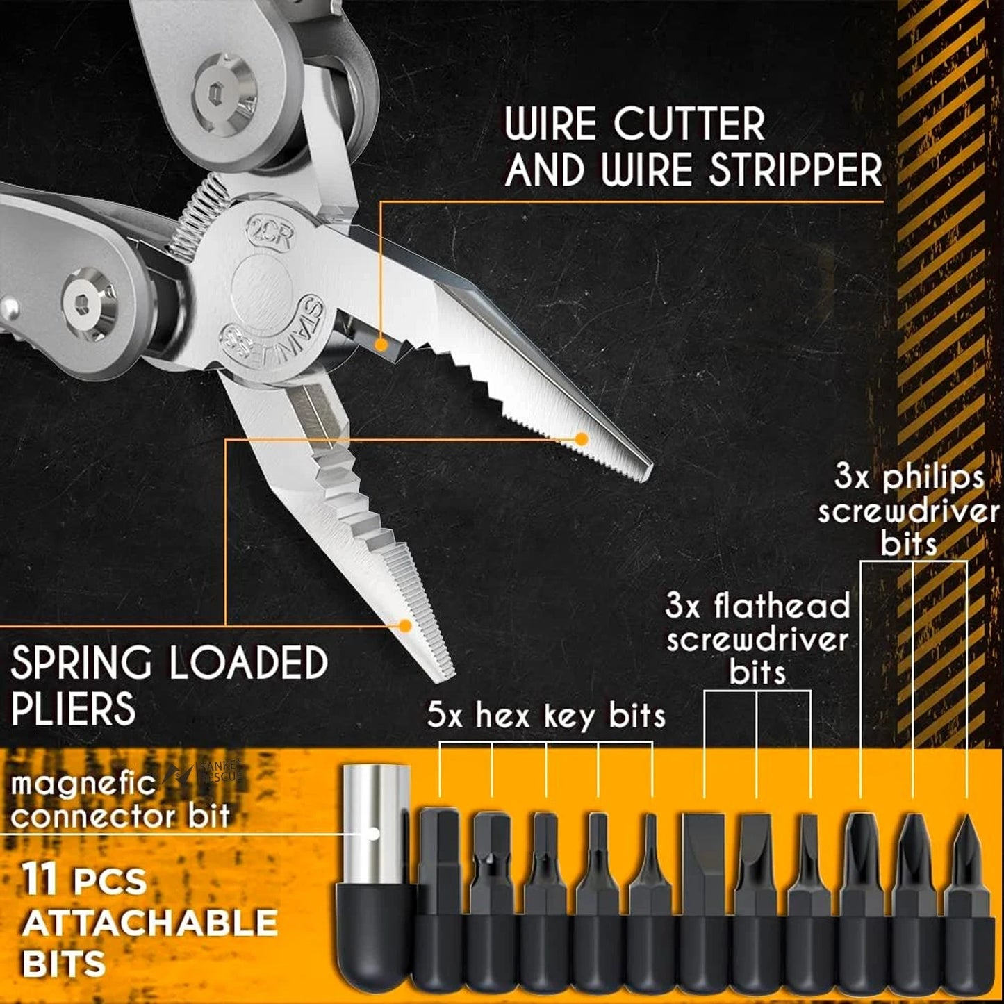 Survival Kit - 24-in-1 Stainless Steel Multitool by QHTITEC – Folding Pliers, Knife, Screwdrivers, Bits, and Sheath – Compact Survival Tool for Camping, DIY, Emergency & Outdoor Use