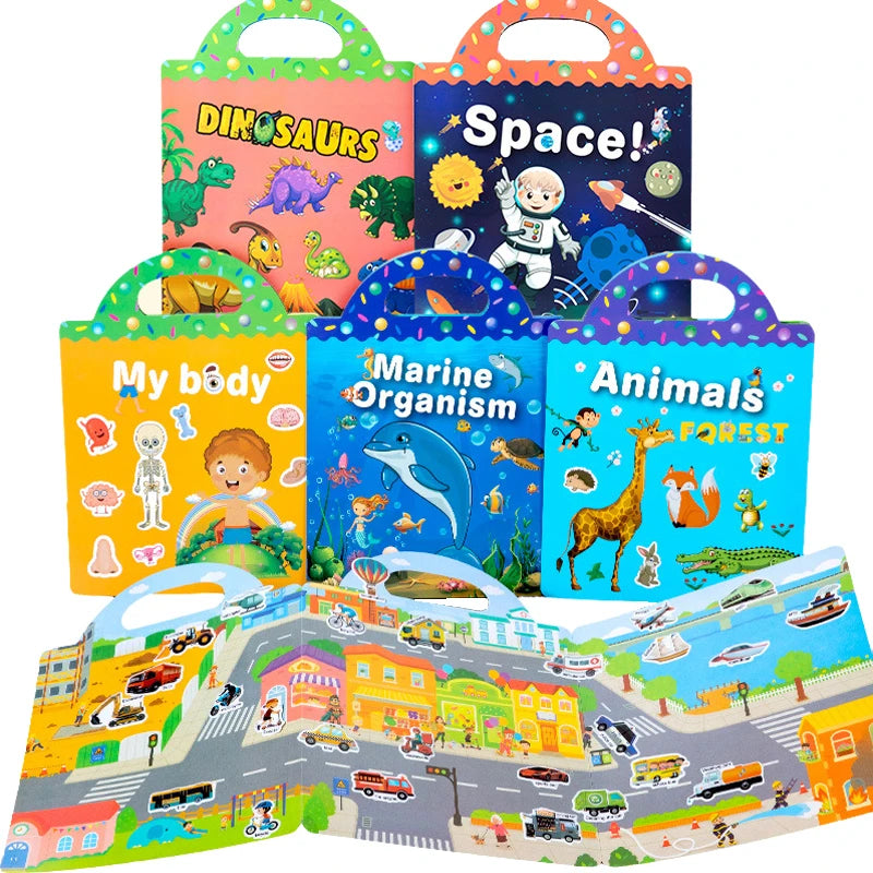 🧲📘 Reusable Cartoon Sticker Book for Kids 🎨 DIY Puzzle Game | Multiple Scenes | Educational & Fun Toy for Ages 2–4 | Perfect Gift!