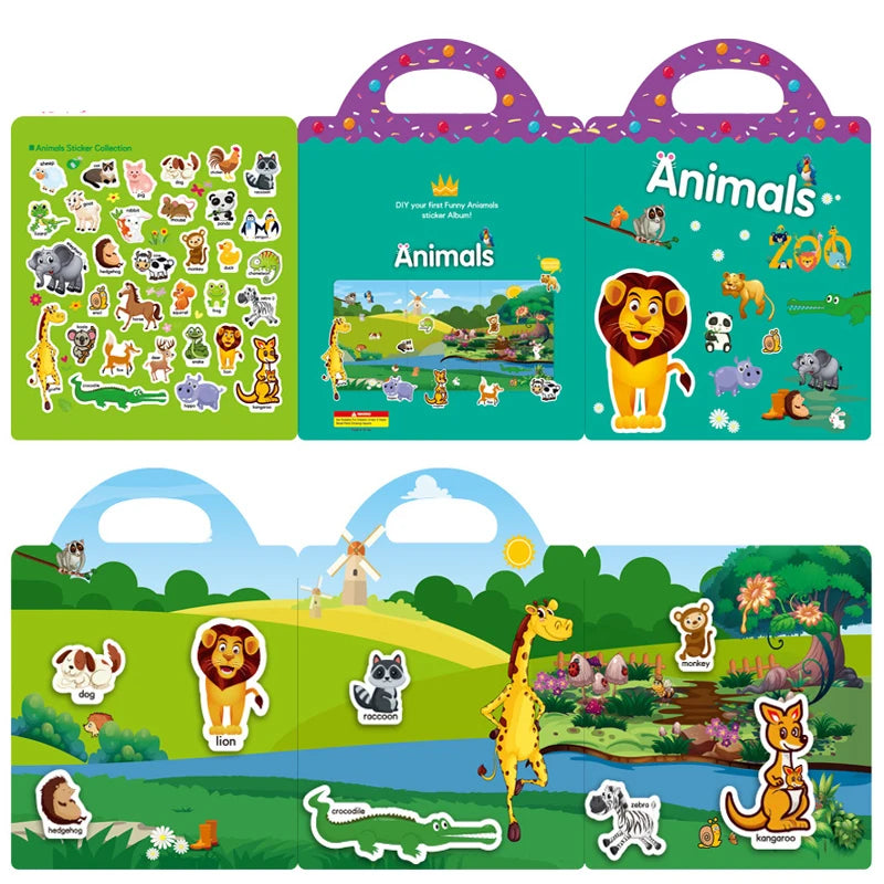 🧲📘 Reusable Cartoon Sticker Book for Kids 🎨 DIY Puzzle Game | Multiple Scenes | Educational & Fun Toy for Ages 2–4 | Perfect Gift!