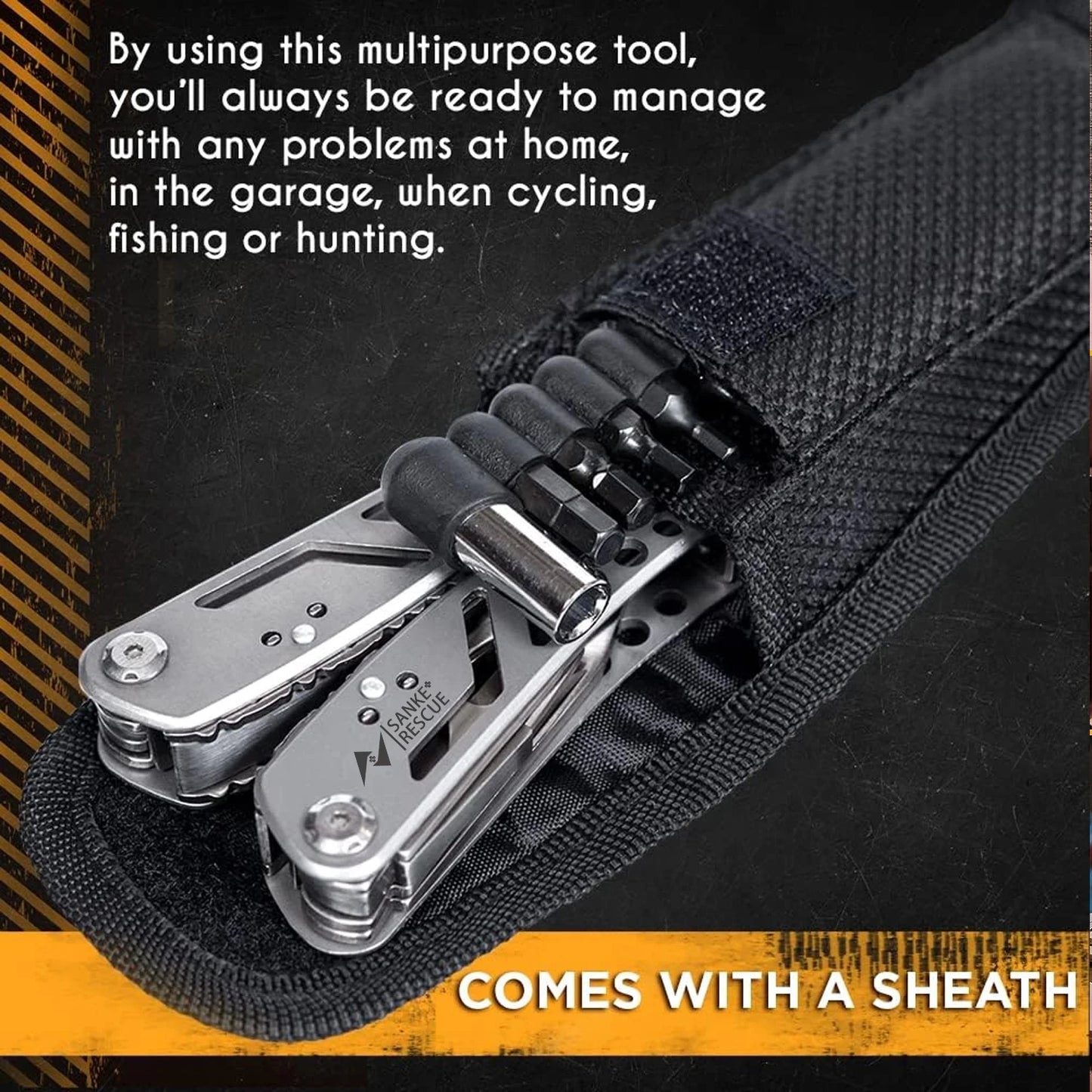 Survival Kit - 24-in-1 Stainless Steel Multitool by QHTITEC – Folding Pliers, Knife, Screwdrivers, Bits, and Sheath – Compact Survival Tool for Camping, DIY, Emergency & Outdoor Use