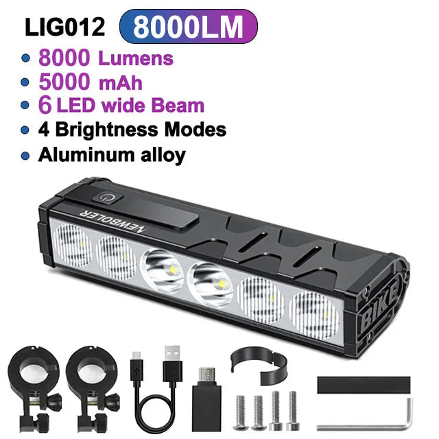 🚴♂️ 8000 Lumen USB Rechargeable Front Bike Light – Waterproof MTB & Road Cycling Lamp