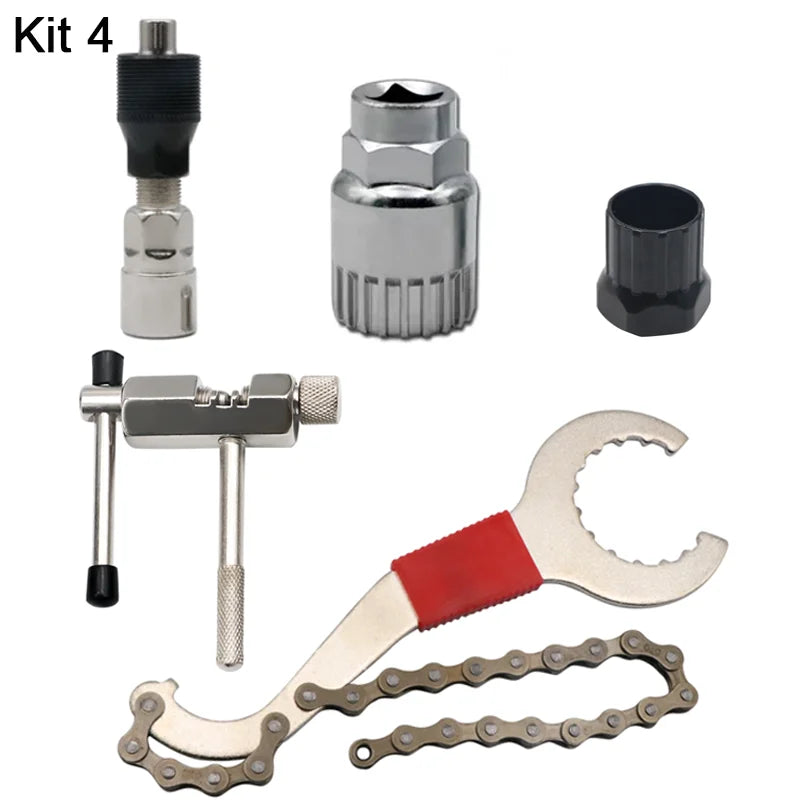 🔧 Bicycle Repair Tool Set – Chain Breaker, Crank Puller, Chain Measuring Ruler & Flywheel Remover for MTB & Outdoor Cycling
