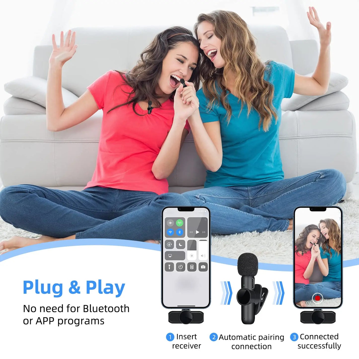 🎤 2.4G Wireless Lavalier Microphone – Noise Cancelling Mic for iPhone, iPad, Android, Xiaomi, Samsung – Ideal for Video Recording, Live Streaming, Gaming & Vlogging
