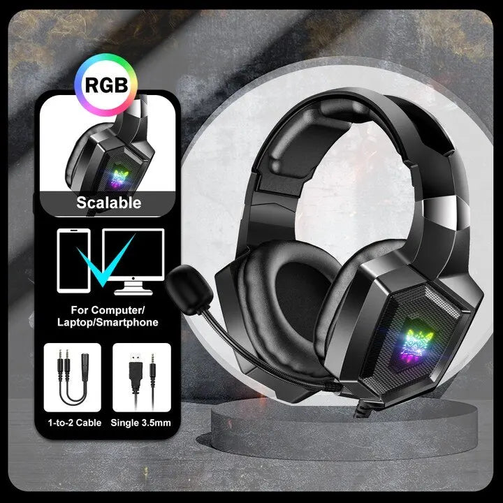 🎧 ONIKUMA Wired Stereo Gaming Headphones with Mic & LED Lights – Gamer Headset