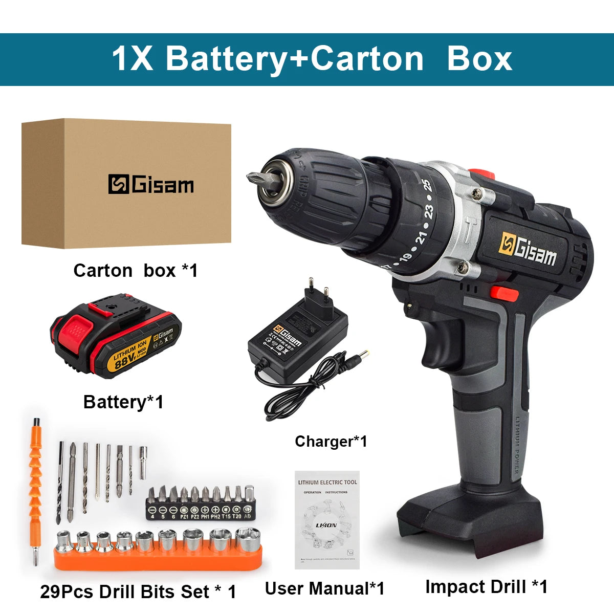 🔋 21V Cordless Impact Drill & Electric Screwdriver ⚡ Mini Wireless Hammer Drill | Lithium-Ion Battery | Portable Power Tool