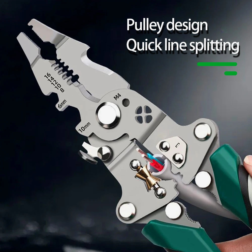 🔧 Foldable Wire Stripper & Crimping Pliers – Multi-Function Electrician Tool with Pulley Design for Wire Cutting, Splitting & Winding