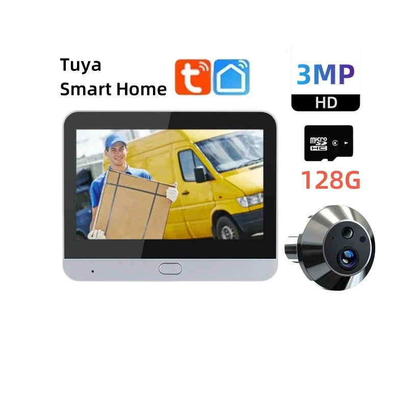 🔒Security - Tuya Smart 3MP WiFi Peephole Video Door Camera 📹 4.3" HD Display | 🌙 Night Vision | 🎤 One-way Audio | 🔐 Home Security