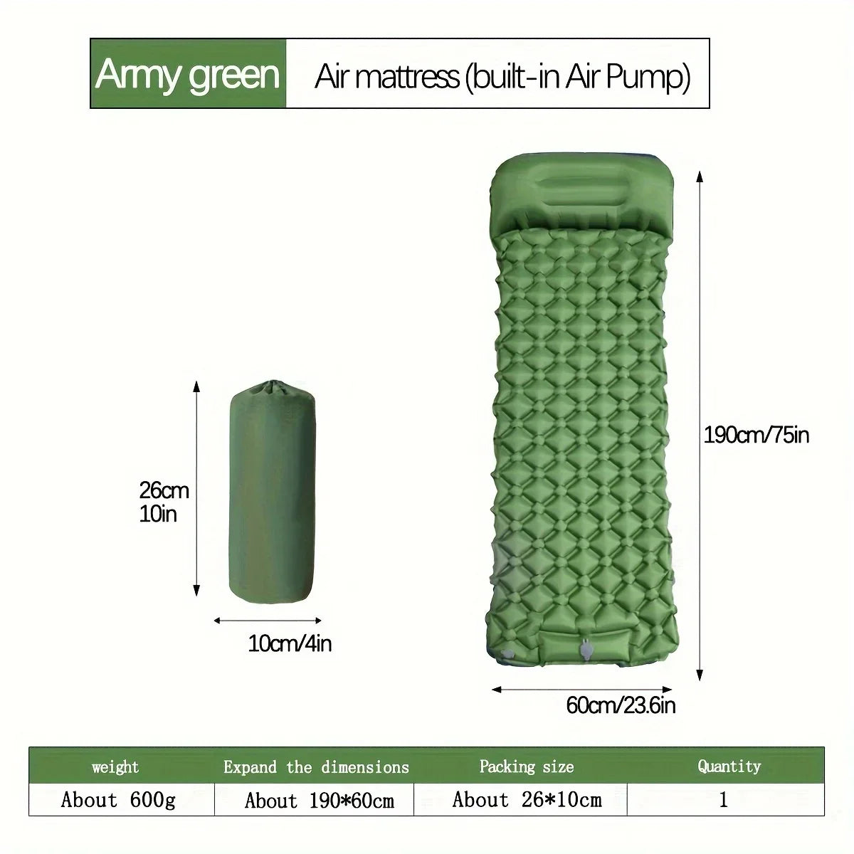 🏕️ Outdoor Camping Inflatable Mattress Sleeping Pad 💨 Ultralight Air Mat with Built-in Inflator Pump & Pillow — Perfect for Hiking & Travel