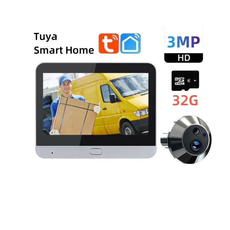 🔒Security - Tuya Smart 3MP WiFi Peephole Video Door Camera 📹 4.3" HD Display | 🌙 Night Vision | 🎤 One-way Audio | 🔐 Home Security
