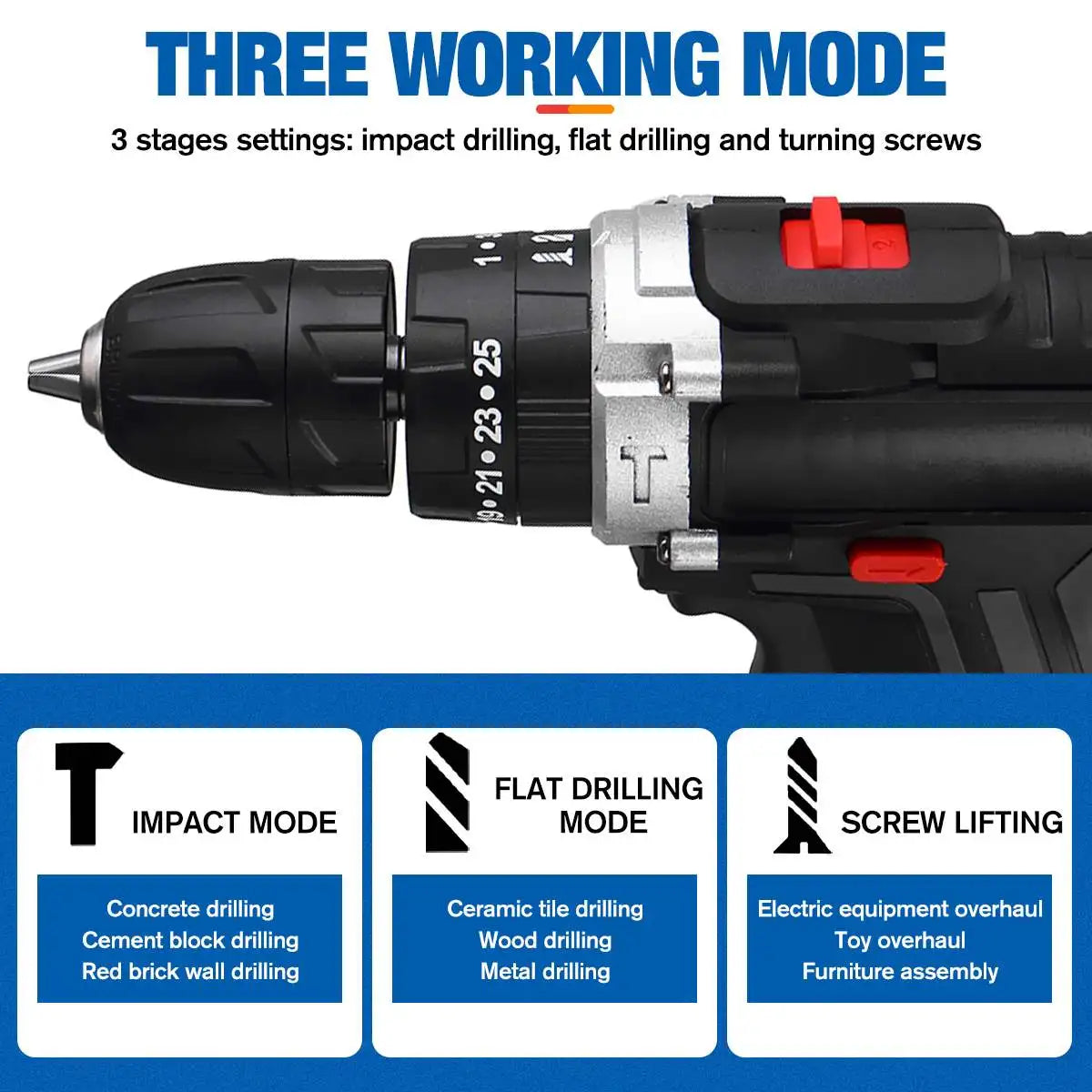 🔋 21V Cordless Impact Drill & Electric Screwdriver ⚡ Mini Wireless Hammer Drill | Lithium-Ion Battery | Portable Power Tool