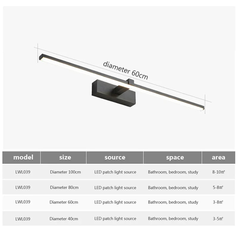 ✨ Modern LED Wall Light – 3 Color Modes | Aluminum Bathroom Mirror Lamp | Makeup & Vanity Line Light