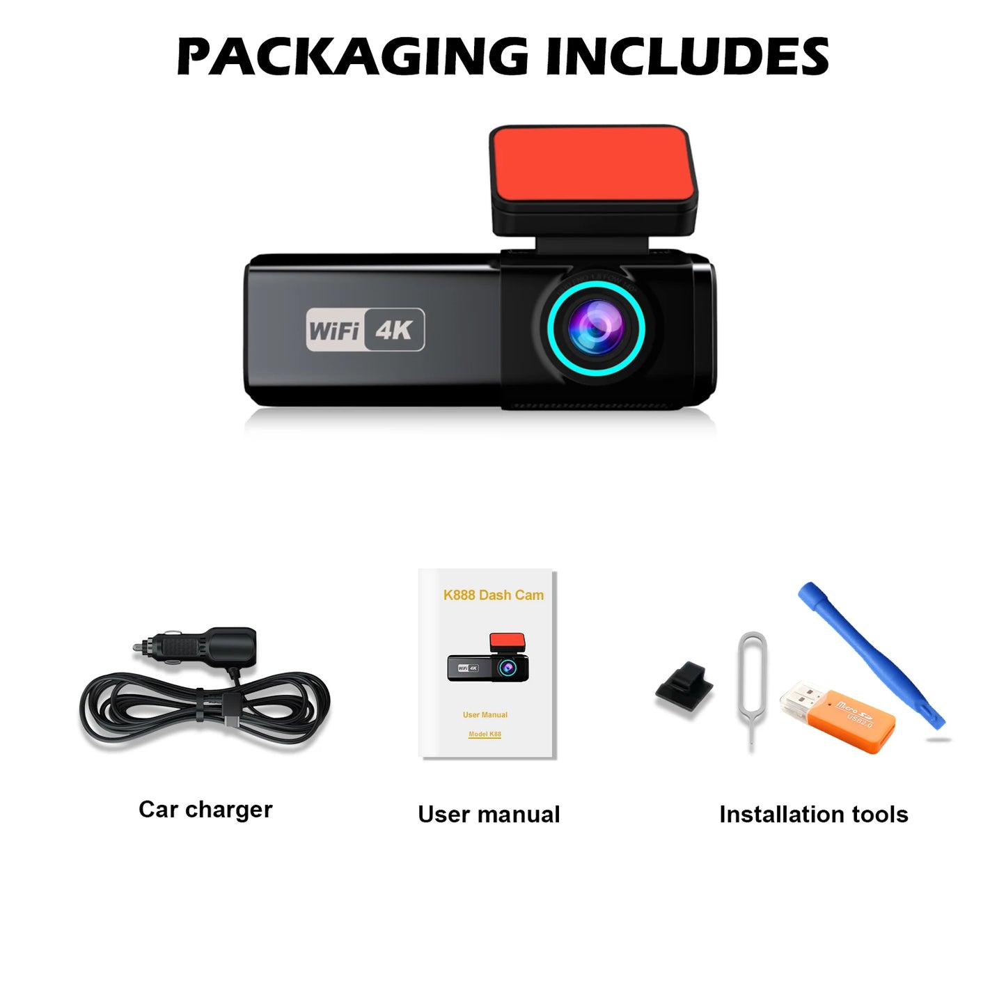 Safety - Aprilboy 4K UHD Dual Lens Dash Cam with WiFi, Night Vision, G-Sensor & 24H Parking Monitor