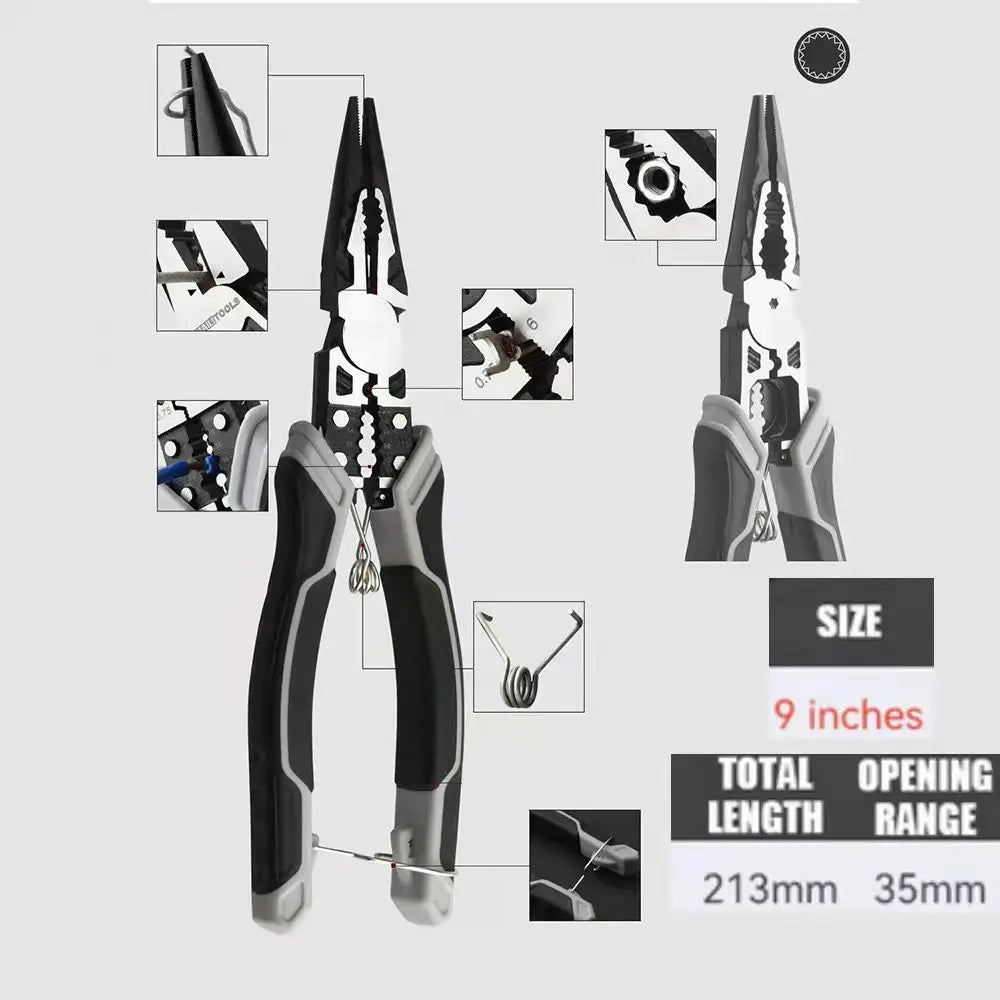 🛠️ Universal Combination Pliers – German Style Multifunctional Tool for Stripping | Crimping | Trimming | Cutting – Heavy-Duty Wire Work