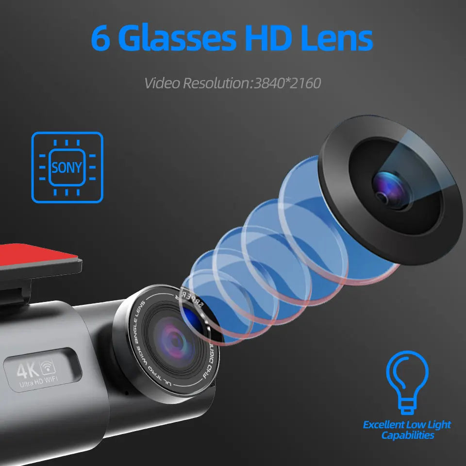 🚗 Dash Cam 4K UHD Car Camera DVR 🌙 Night Vision | 📶 Built-in Wi-Fi | 🎥 Dual Lens Support | 📍 GPS | 🅿️ 24H Parking Monitoring