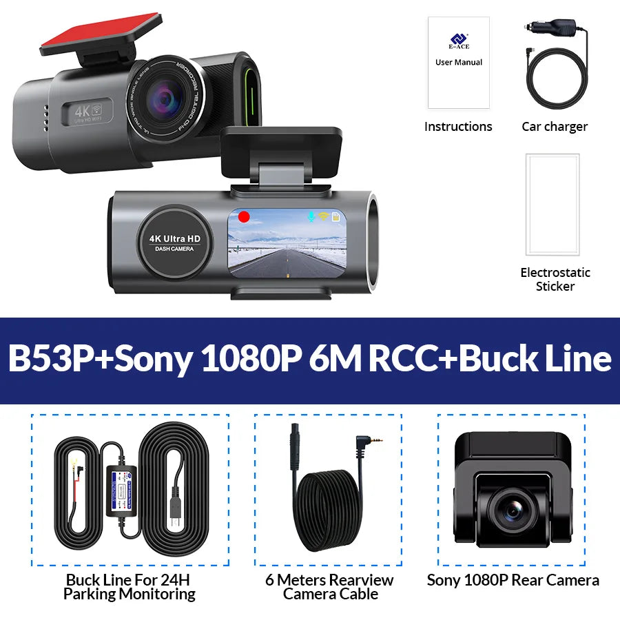 🚗 Dash Cam 4K UHD Car Camera DVR 🌙 Night Vision | 📶 Built-in Wi-Fi | 🎥 Dual Lens Support | 📍 GPS | 🅿️ 24H Parking Monitoring
