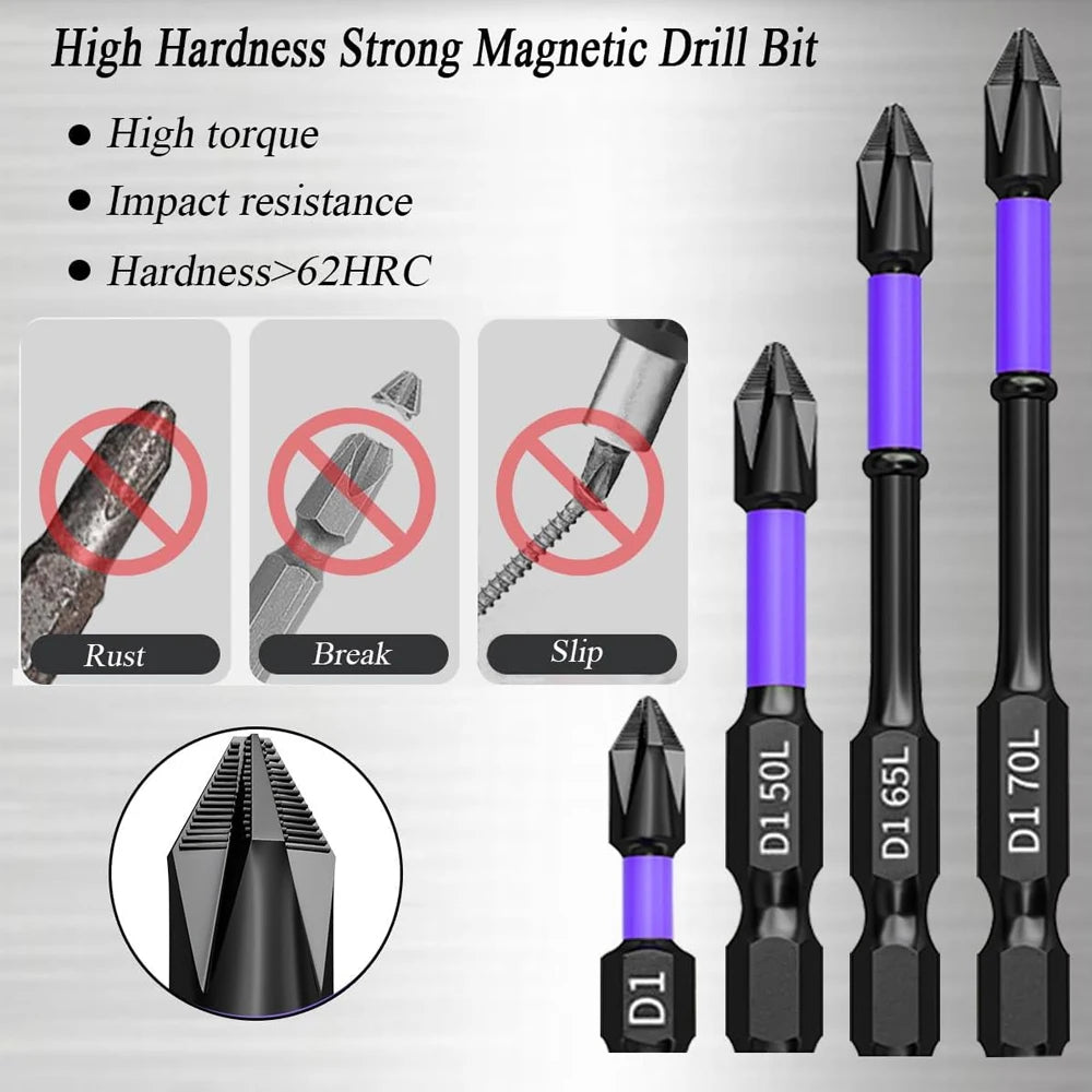 6/12 Pcs Magnetic Screwdriver Bits Set 🔩 Magnetic | ⚙️ Shockproof | 🔧 Alloy Steel | 🛠️ Hex Shank | ⚡ Suitable for Power Tools