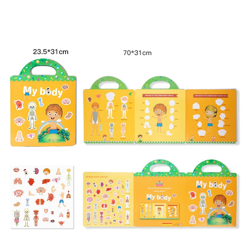 🧲📘 Reusable Cartoon Sticker Book for Kids 🎨 DIY Puzzle Game | Multiple Scenes | Educational & Fun Toy for Ages 2–4 | Perfect Gift!