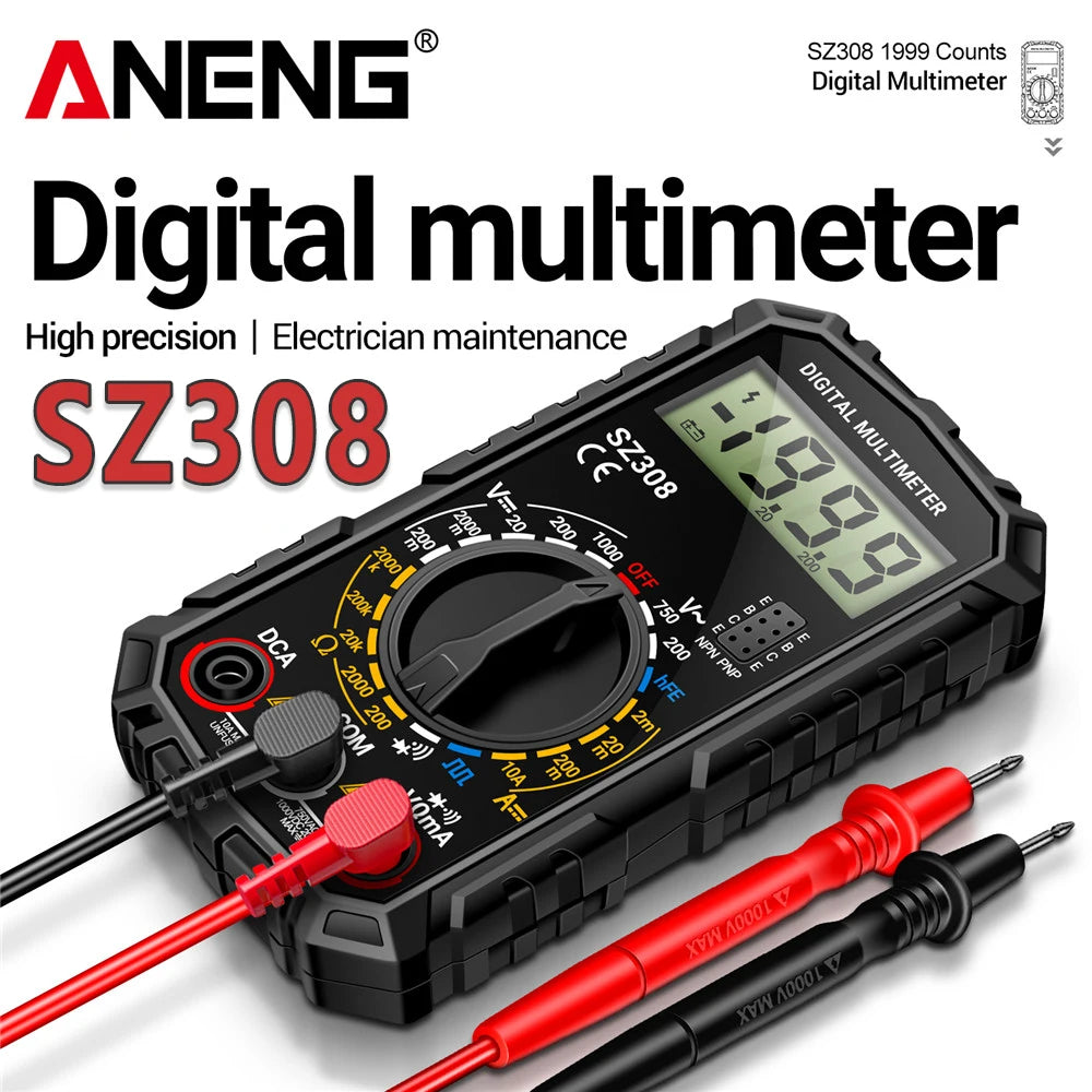 🔧 ANENG SZ308 Digital Multimeter – Square Wave Tester with HFE & Buzzer Accurate Readings • Durable Build • Compact Design