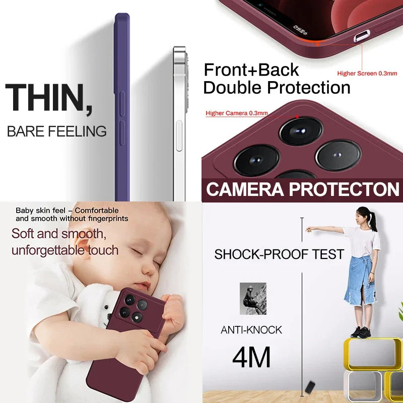 📱 Luxury Liquid Silicone Soft Case for Poco X6 / X6 Pro 5G – Shockproof Back Cover for Xiaomi Poco X6 Series