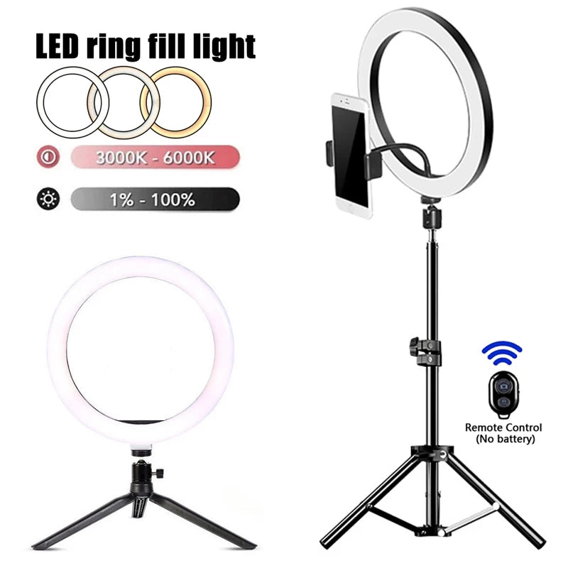 💡📸 LED Selfie Ring Light Kit – USB Remote | Phone Holder | Tripod Stand for YouTube, TikTok, Live Streaming