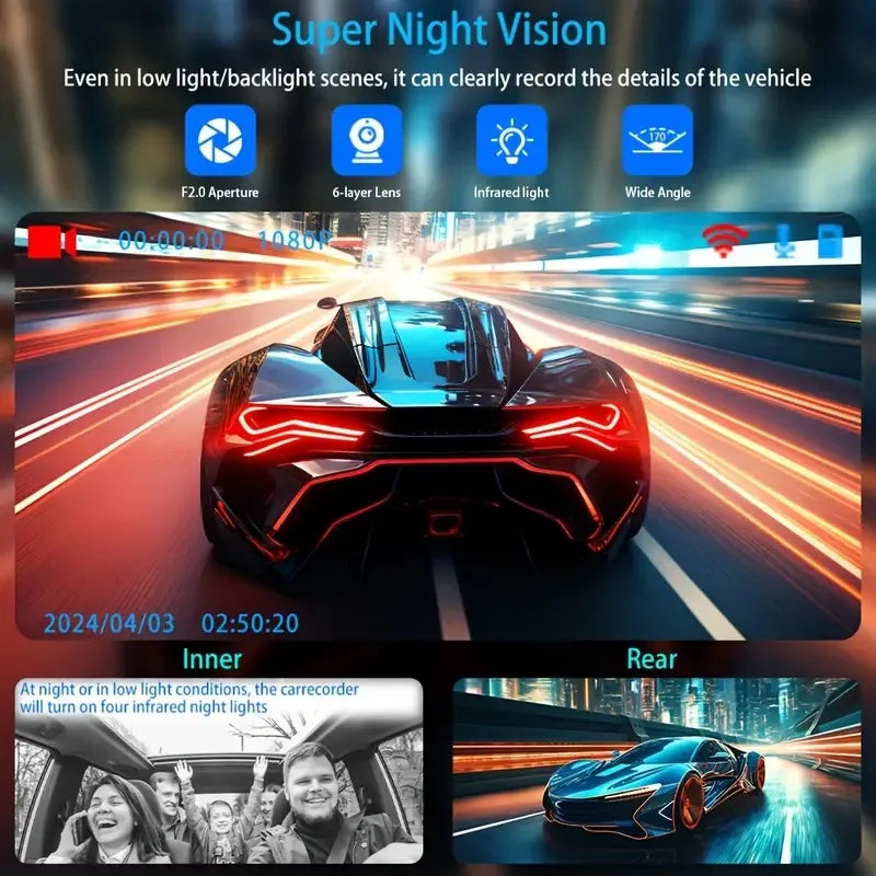 🚗📸 Safety - 3-Camera Dash Cam for Car – Front & Rear 1080P Video Recorder 📡 WiFi Enabled | Night Vision | Dual Lens DVR | Essential Car Accessory