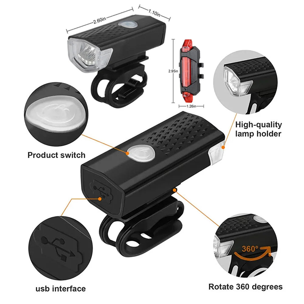 🚴♂️ USB Rechargeable Bike Light Set – Front & Taillight, 3 Modes, Easy Install
