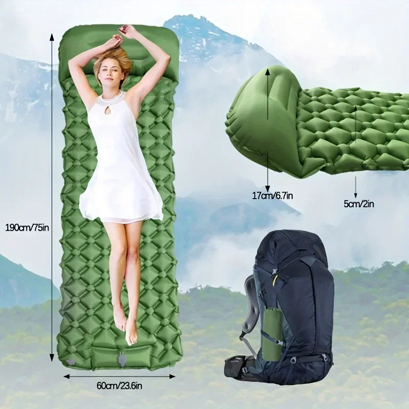 🏕️ Outdoor Camping Inflatable Mattress Sleeping Pad 💨 Ultralight Air Mat with Built-in Inflator Pump & Pillow — Perfect for Hiking & Travel