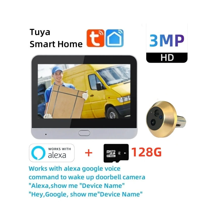 🔒Security - Tuya Smart 3MP WiFi Peephole Video Door Camera 📹 4.3" HD Display | 🌙 Night Vision | 🎤 One-way Audio | 🔐 Home Security