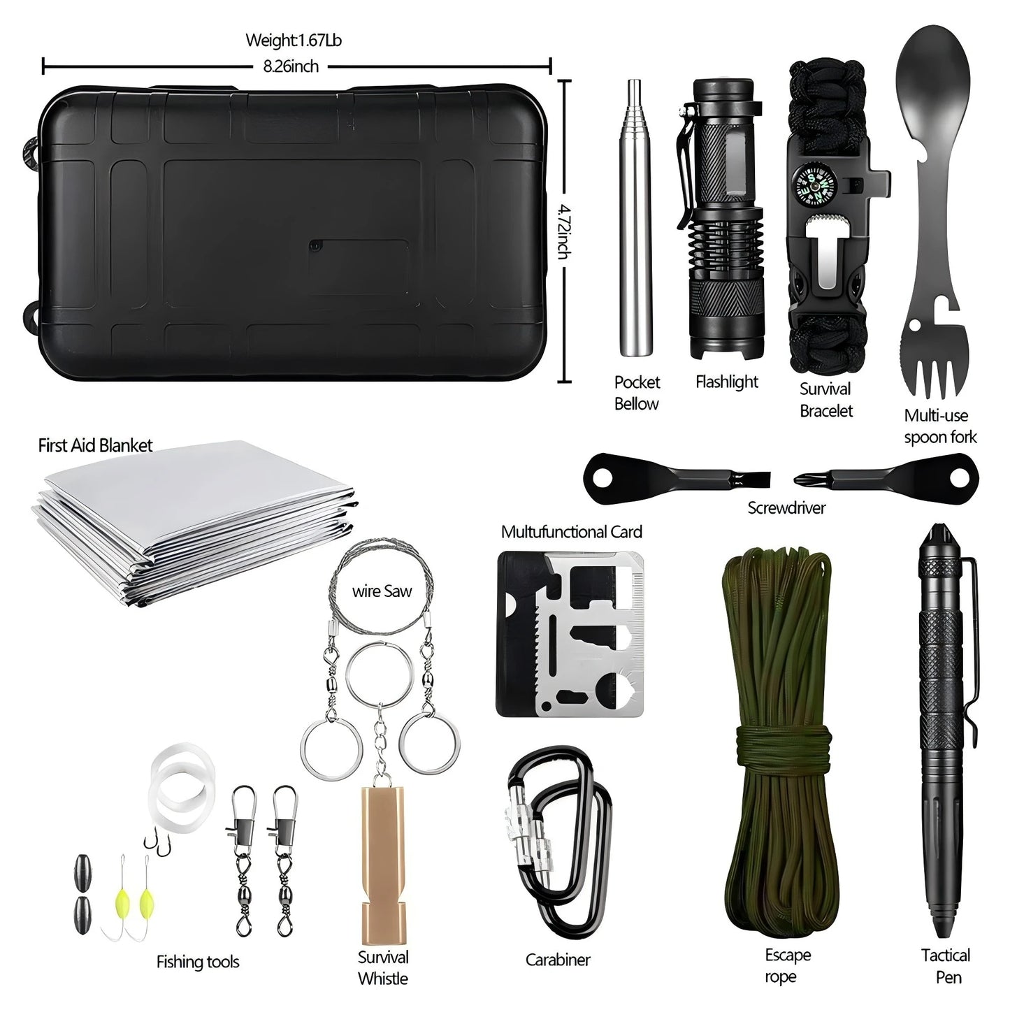 Survival Kit - Multifunction Survival Gear Kit – Tactical Emergency Tools for Camping, Hiking, and Outdoor Adventures