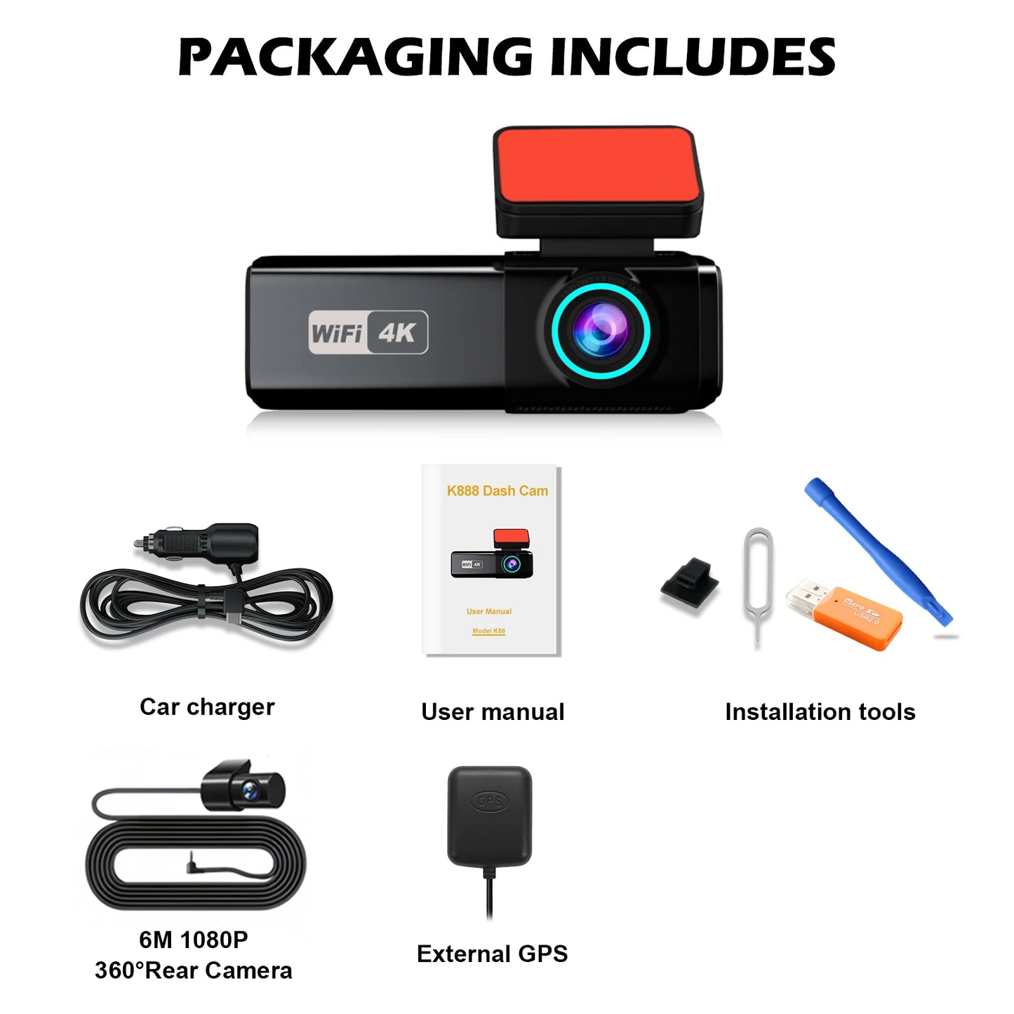 Safety - Aprilboy 4K UHD Dual Lens Dash Cam with WiFi, Night Vision, G-Sensor & 24H Parking Monitor