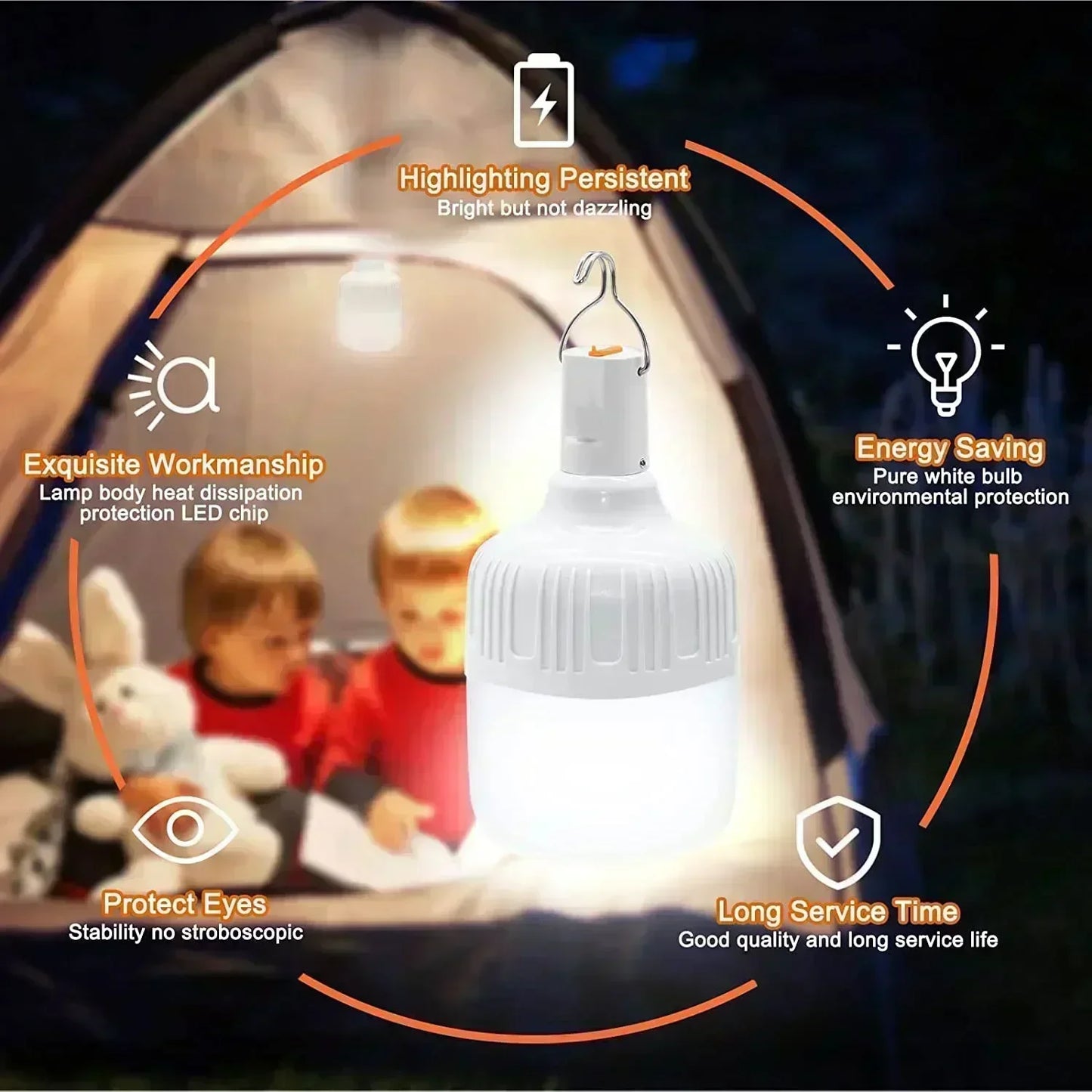 Survival Kit - 60W USB Rechargeable LED Camping Lantern – Emergency Light Bulb for Outdoor, Hiking, EDC, Sports & Entertainment