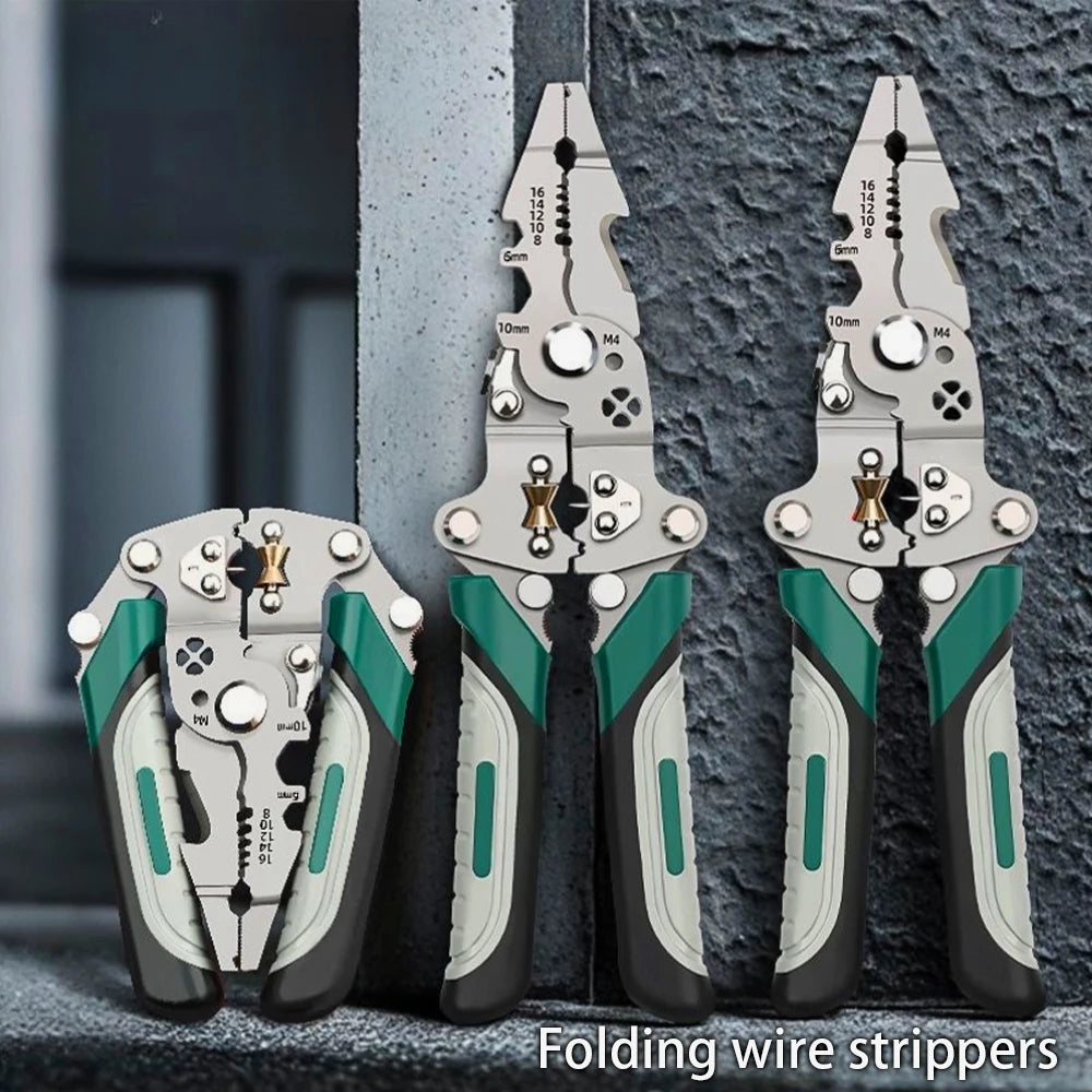 🔧 Foldable Wire Stripper & Crimping Pliers – Multi-Function Electrician Tool with Pulley Design for Wire Cutting, Splitting & Winding