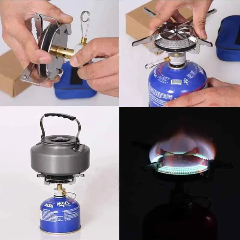 🔥Survival Kit - Portable Windproof Camping Gas Stove – Foldable Backpacking Stove Head with Electronic Ignition for Outdoor Cooking, Hiking, Picnic & Mountaineering