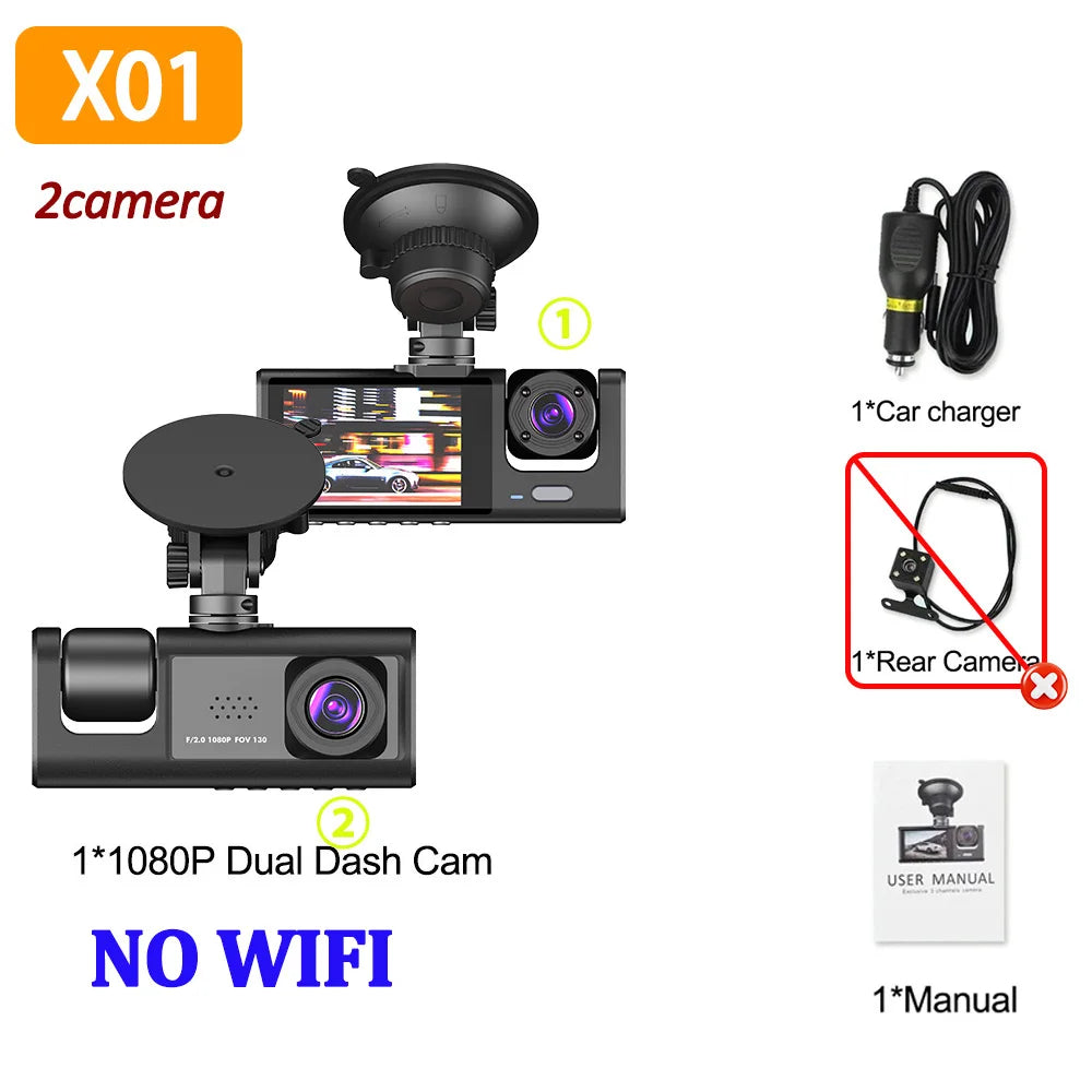 🚗📸 Safety - 3-Camera Dash Cam for Car – Front & Rear 1080P Video Recorder 📡 WiFi Enabled | Night Vision | Dual Lens DVR | Essential Car Accessory
