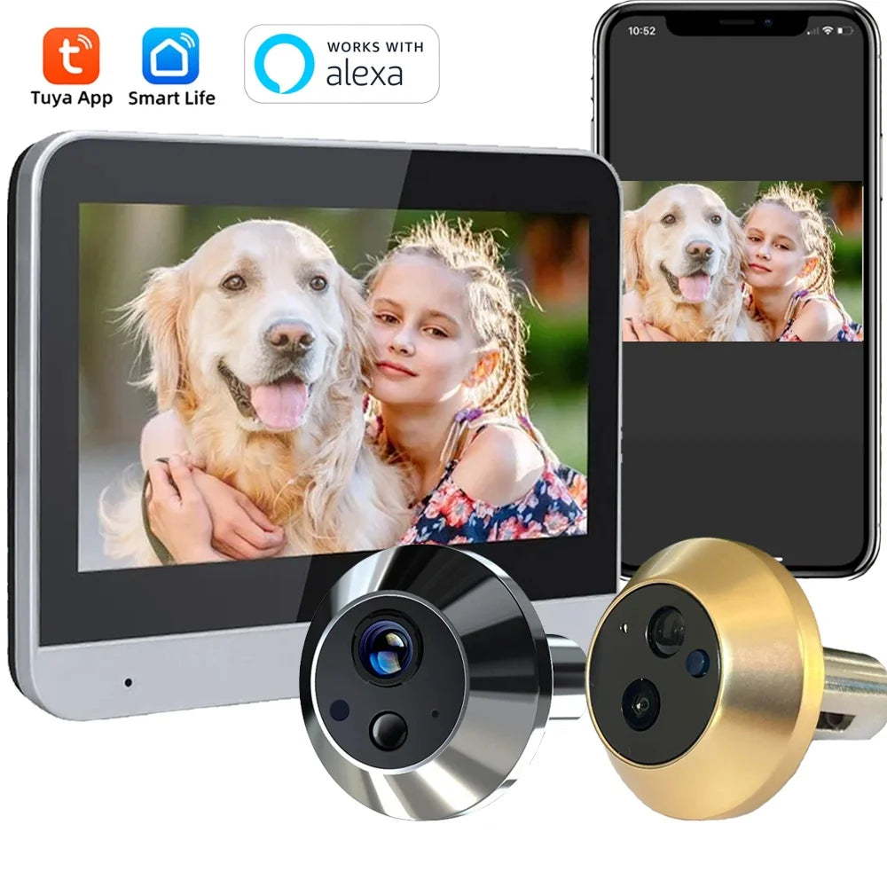 🔒Security - Tuya Smart 3MP WiFi Peephole Video Door Camera 📹 4.3" HD Display | 🌙 Night Vision | 🎤 One-way Audio | 🔐 Home Security