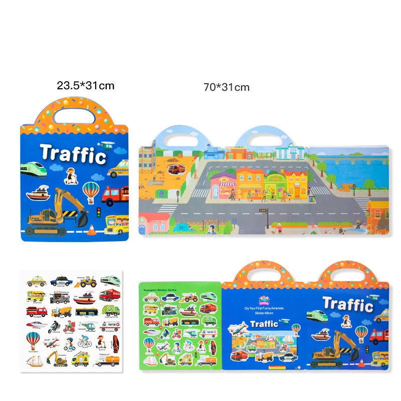 🧲📘 Reusable Cartoon Sticker Book for Kids 🎨 DIY Puzzle Game | Multiple Scenes | Educational & Fun Toy for Ages 2–4 | Perfect Gift!
