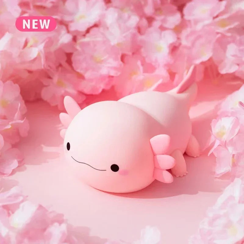 🐟✨ Cute Axolotl Night Light – Soft Silicone Nursery Lamp | Touch Control | USB Rechargeable | Baby & Kids Sleep Light