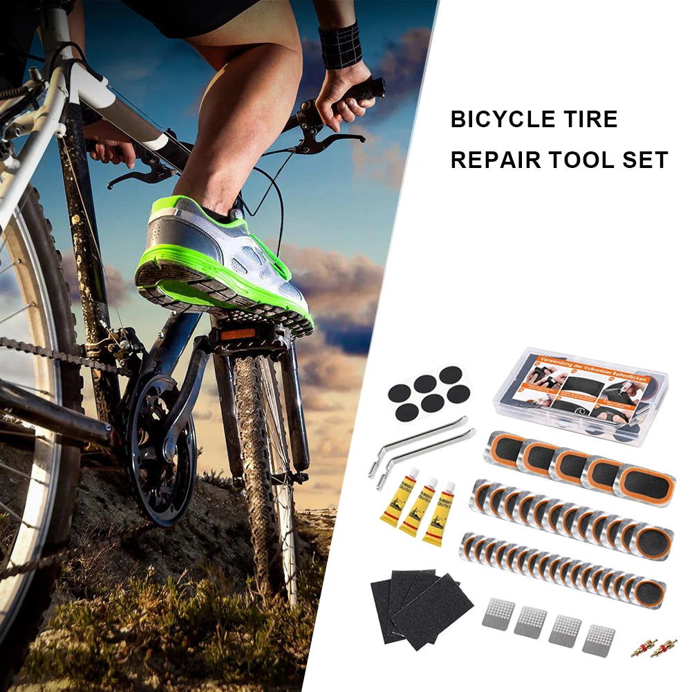 🚴♂️🔧 Bike Tire Tube Repair Kit – Rubber Patches, Glue/No-Glue Options & Tire Levers