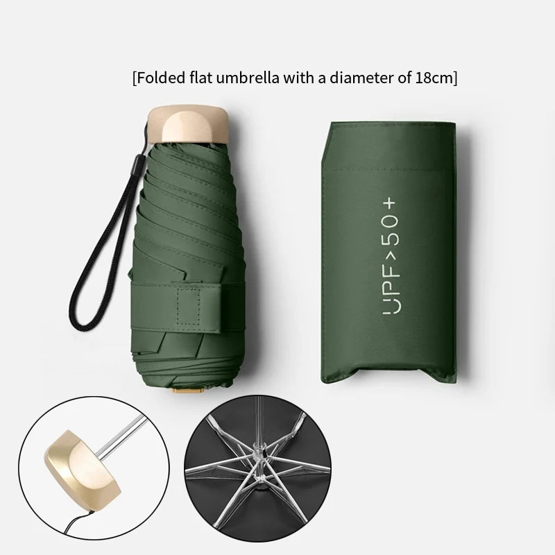 Compact Solid Color UV Protection Mini Umbrella – Folding Pocket Parasol for Sun & Rain