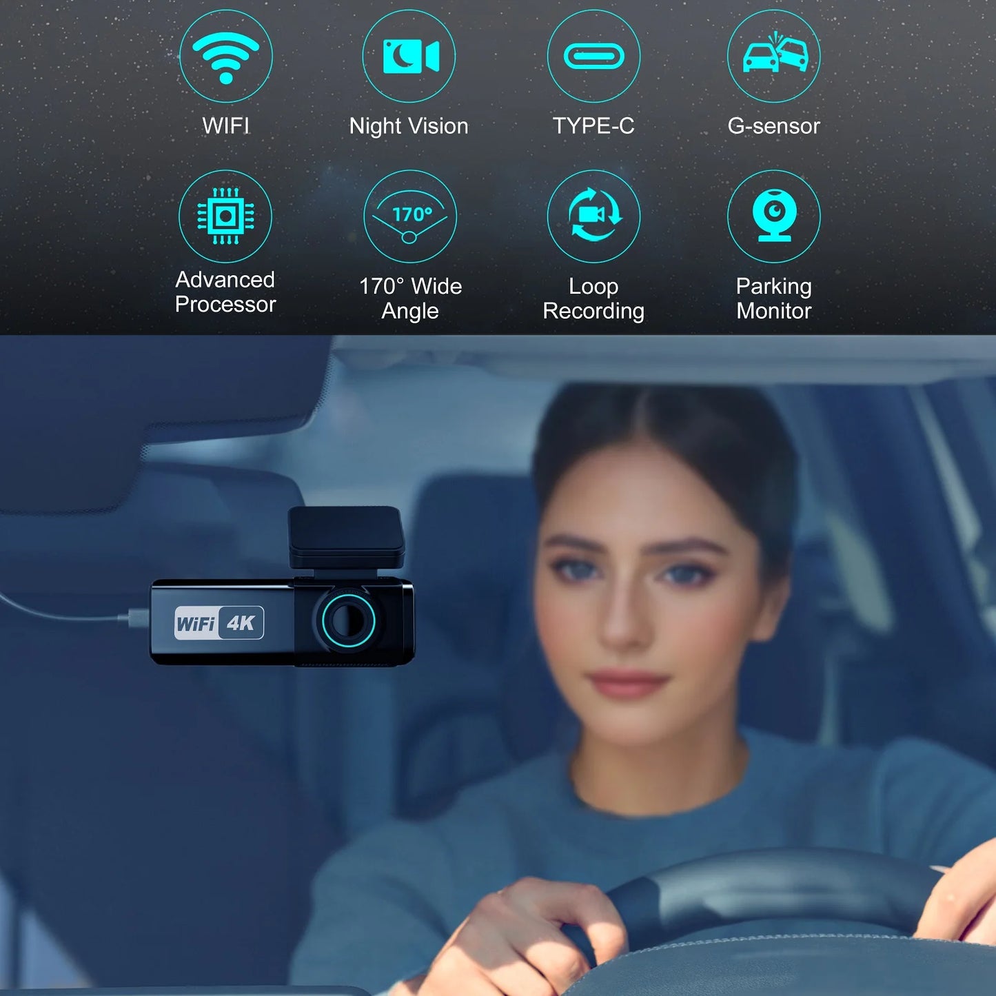 Safety - Aprilboy 4K UHD Dual Lens Dash Cam with WiFi, Night Vision, G-Sensor & 24H Parking Monitor