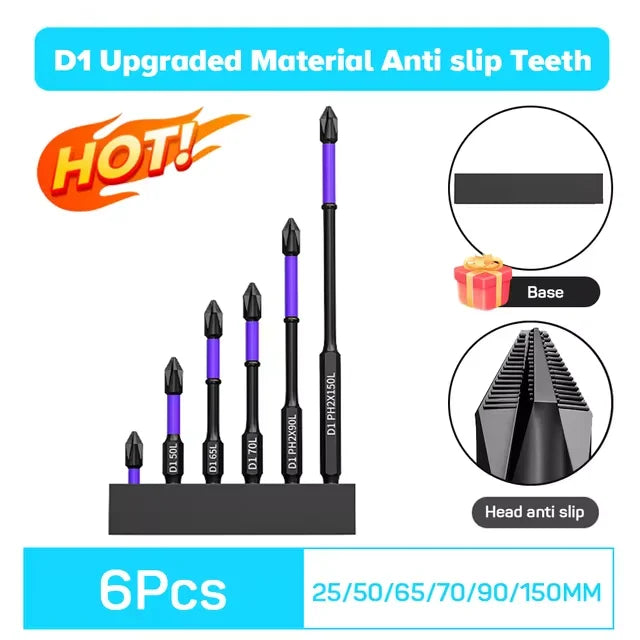 6/12 Pcs Magnetic Screwdriver Bits Set 🔩 Magnetic | ⚙️ Shockproof | 🔧 Alloy Steel | 🛠️ Hex Shank | ⚡ Suitable for Power Tools