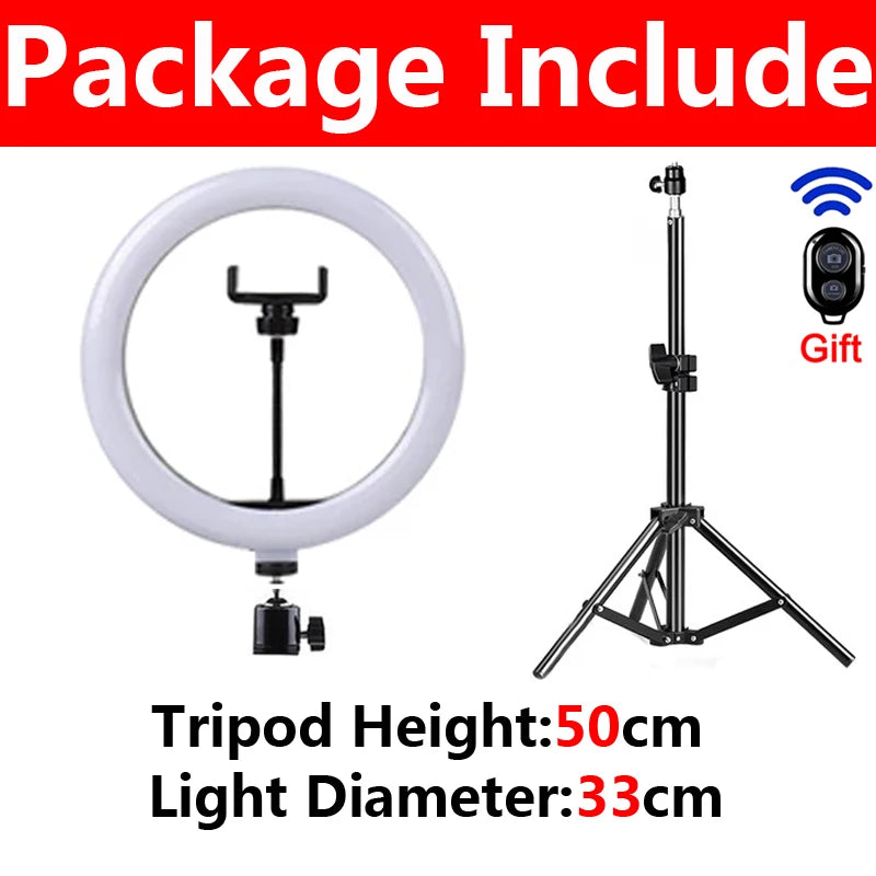 💡📸 LED Selfie Ring Light Kit – USB Remote | Phone Holder | Tripod Stand for YouTube, TikTok, Live Streaming