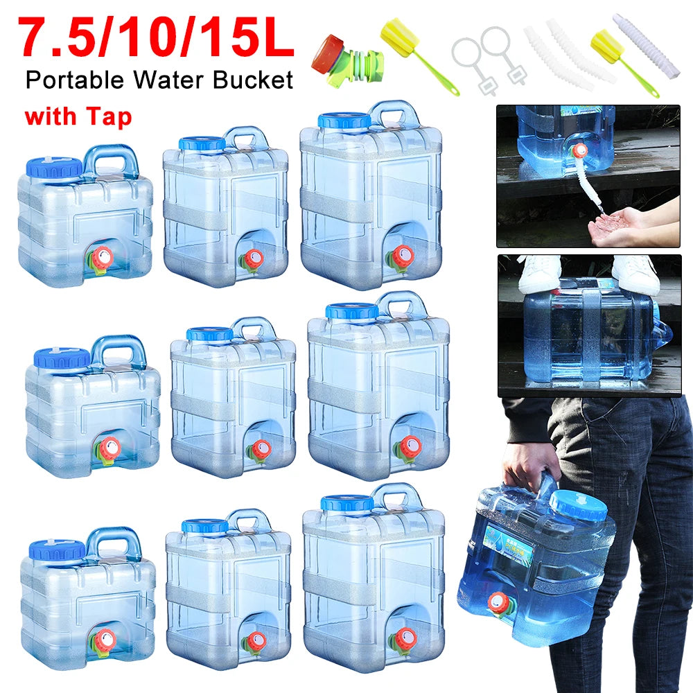 Survival Kit - 7.5/10/15L Drinking Water Container with Spigot Leakproof Camping Water Tank Large Capacity Water Storage Carrier for Hiking Car
