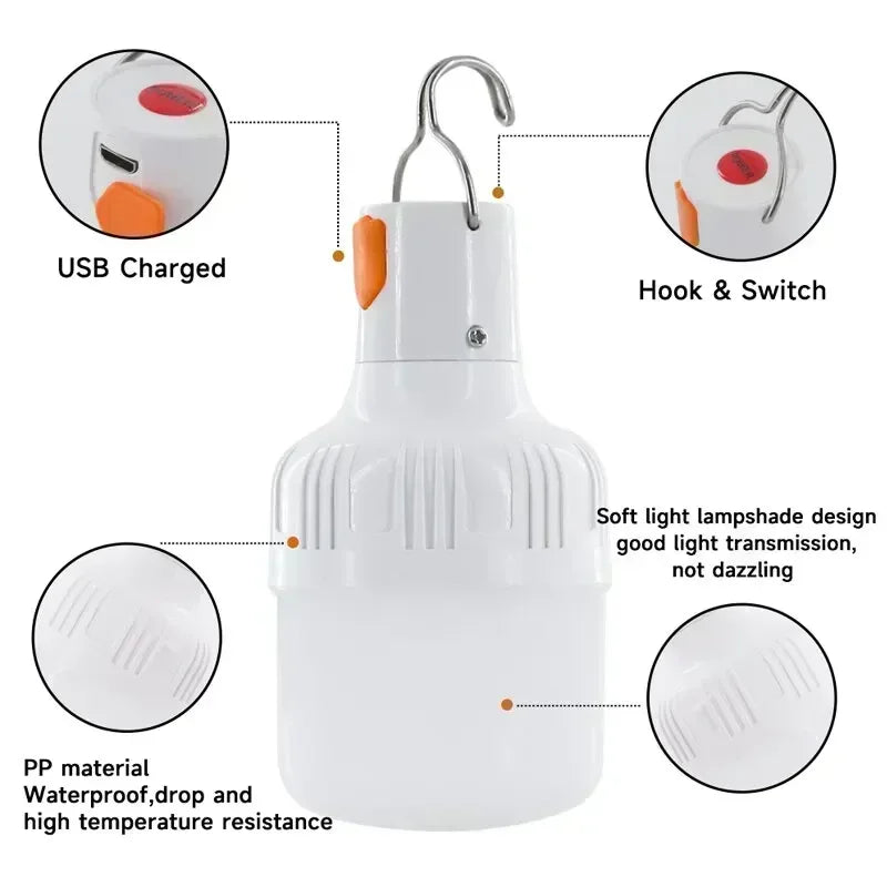 Survival Kit - 60W USB Rechargeable LED Camping Lantern – Emergency Light Bulb for Outdoor, Hiking, EDC, Sports & Entertainment